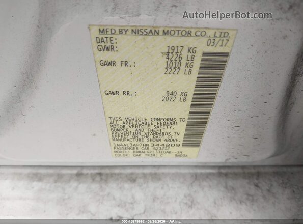 1N4AL3AP7HN344809 2017 NISSAN ALTIMA White Engine compartment view