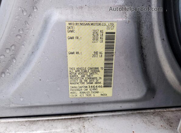 1N4AL3AP7HN346446 2017 NISSAN ALTIMA Серебряный Вид подкапотного пространства