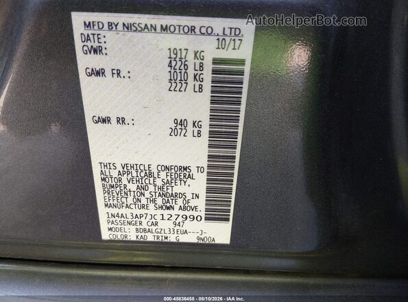 1N4AL3AP7JC127990 2018 NISSAN ALTIMA Gray Vista del compartimento del motor