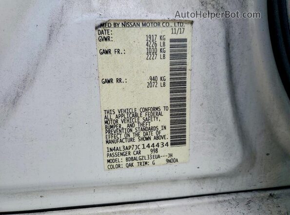 1N4AL3AP7JC144434 2018 NISSAN ALTIMA White Շարժիչի բաժամունքի տեսք