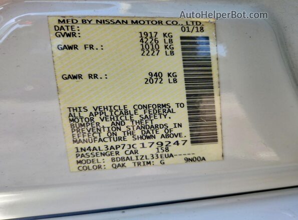 1N4AL3AP7JC179247 2018 NISSAN ALTIMA White Vista de la etiqueta del VIN
