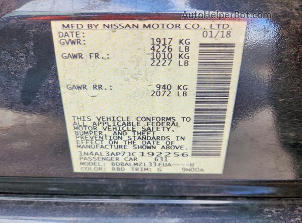 1N4AL3AP7JC192256 2018 NISSAN ALTIMA Gray Շարժիչի բաժամունքի տեսք