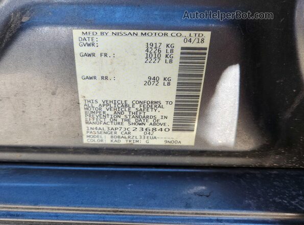 1N4AL3AP7JC236840 2018 NISSAN ALTIMA Gray Շարժիչի բաժամունքի տեսք