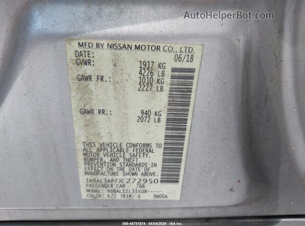 1N4AL3AP7JC272950 2018 NISSAN ALTIMA Silver Engine compartment view