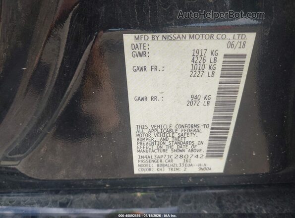 1N4AL3AP7JC280742 2018 NISSAN ALTIMA Черный Вид подкапотного пространства