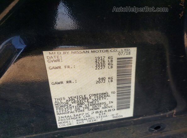 1N4AL3AP7JC286489 2018 NISSAN ALTIMA Black VIN կոդի պիտակի տեսք