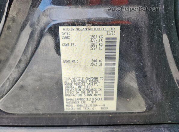 1N4AL3AP8GC129501 2016 NISSAN ALTIMA Black Вид підкапотного простору