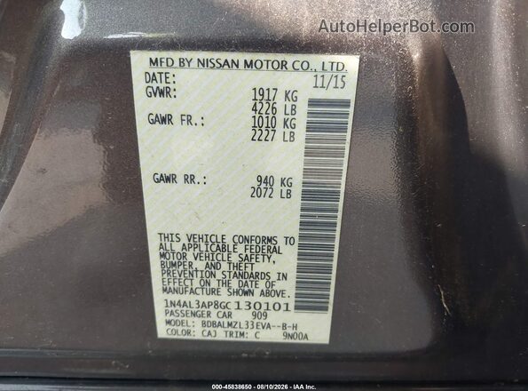 1N4AL3AP8GC130101 2016 NISSAN ALTIMA Dark Brown Engine compartment view