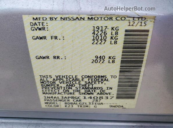 1N4AL3AP8GC140837 2016 NISSAN ALTIMA Silver Engine compartment view