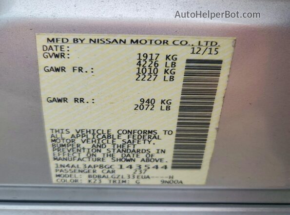 1N4AL3AP8GC143544 2016 NISSAN ALTIMA Серебряный Вид подкапотного пространства