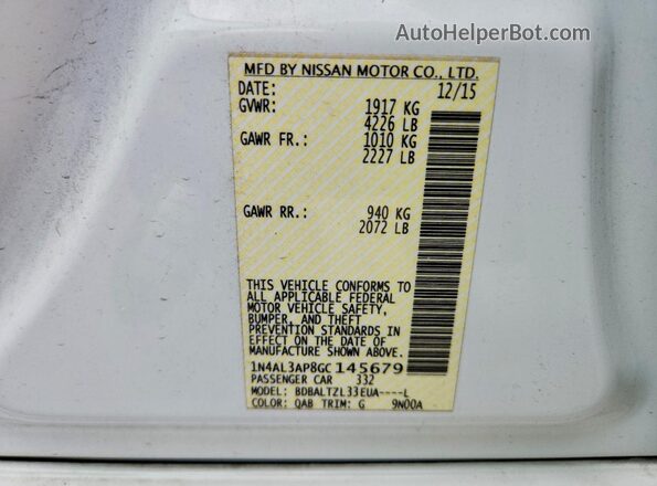 1N4AL3AP8GC145679 2016 NISSAN ALTIMA White Շարժիչի բաժամունքի տեսք