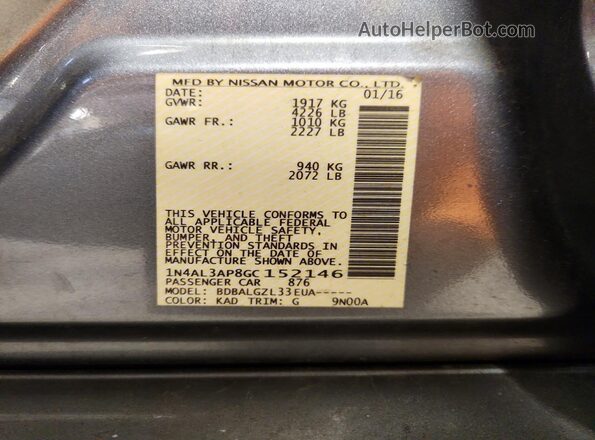 1N4AL3AP8GC152146 2016 NISSAN ALTIMA Gray Вид підкапотного простору