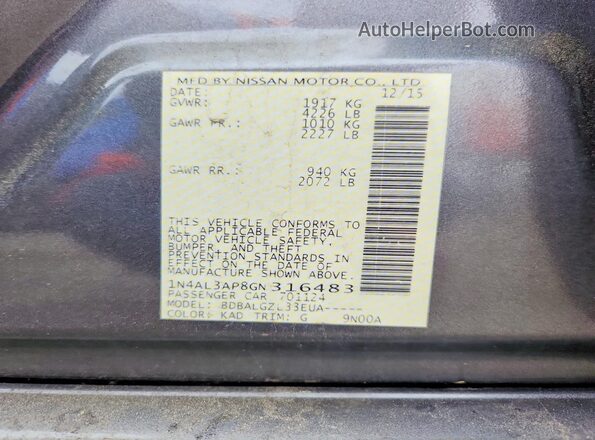 1N4AL3AP8GN316483 2016 NISSAN ALTIMA Gray ძრავის განყოფილების ხედი