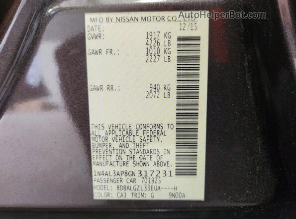 1N4AL3AP8GN317231 2016 NISSAN ALTIMA Gray Vista del compartimento del motor