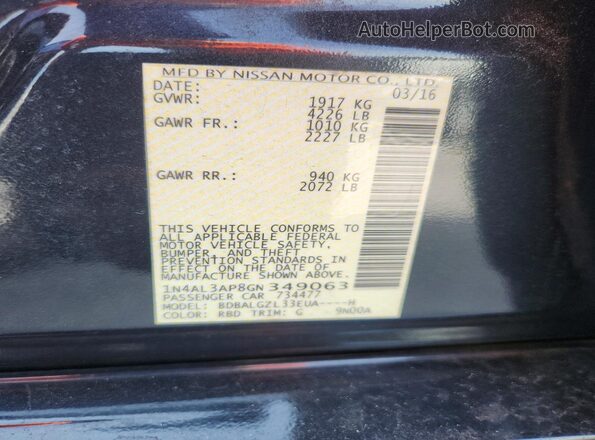 1N4AL3AP8GN349063 2016 NISSAN ALTIMA Black Vista del compartimento del motor