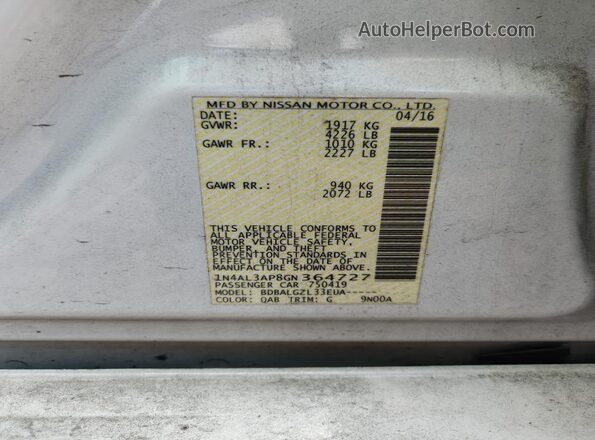 1N4AL3AP8GN364727 2016 NISSAN ALTIMA White Շարժիչի բաժամունքի տեսք