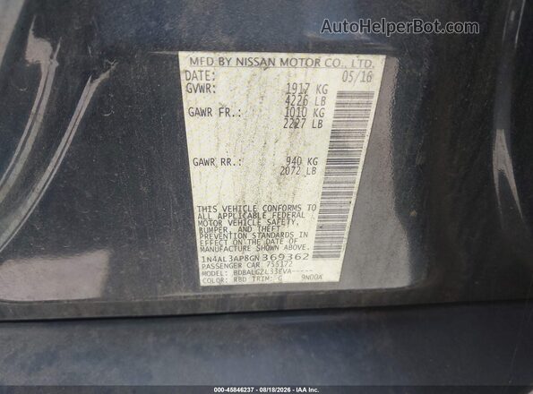 1N4AL3AP8GN369362 2016 NISSAN ALTIMA Серый Вид подкапотного пространства