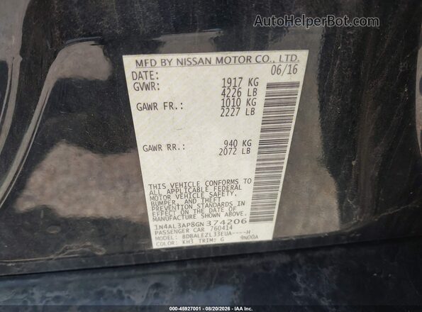 1N4AL3AP8GN374206 2016 NISSAN ALTIMA Black Вид підкапотного простору