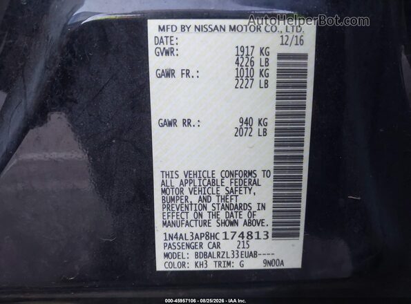 1N4AL3AP8HC174813 2017 NISSAN ALTIMA Black ძრავის განყოფილების ხედი
