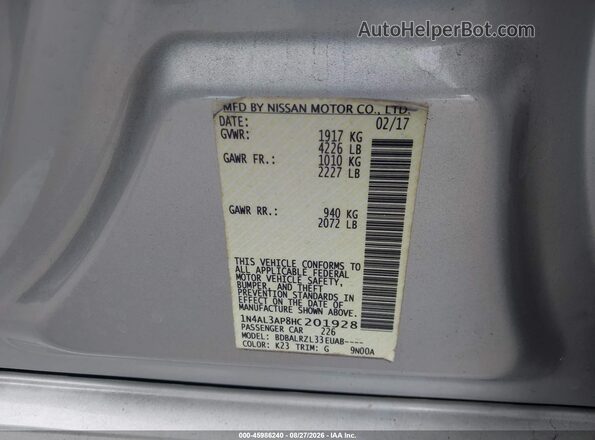 1N4AL3AP8HC201928 2017 NISSAN ALTIMA Silver ძრავის განყოფილების ხედი