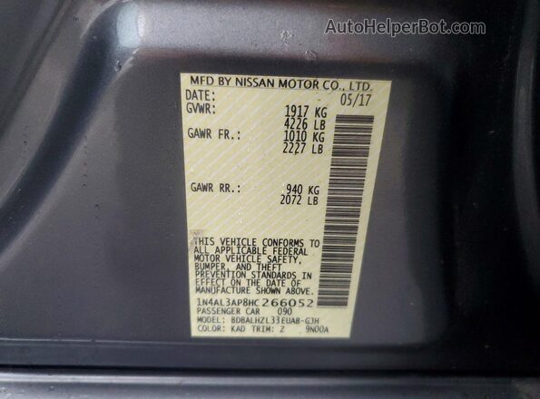 1N4AL3AP8HC266052 2017 NISSAN ALTIMA Gray Vista del compartimento del motor