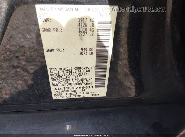1N4AL3AP8HC269811 2017 NISSAN ALTIMA Black Вид підкапотного простору