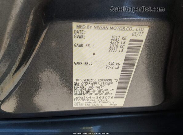 1N4AL3AP8HN363076 2017 NISSAN ALTIMA Серый Вид подкапотного пространства