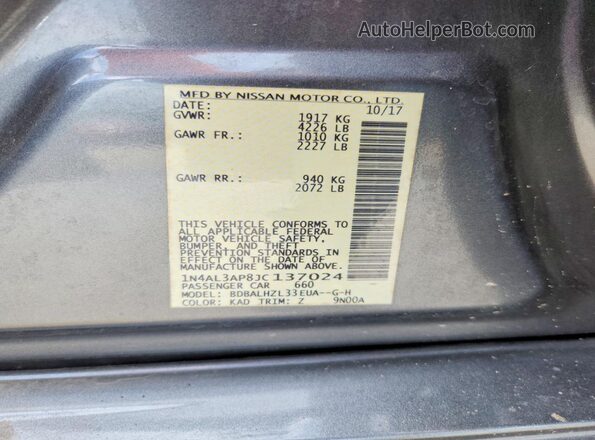 1N4AL3AP8JC137024 2018 NISSAN ALTIMA Gray Vista del compartimento del motor