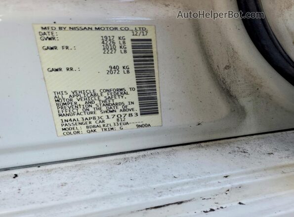 1N4AL3AP8JC170783 2018 NISSAN ALTIMA White Widok komory silnika
