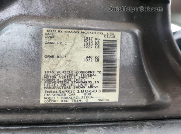 1N4AL3AP8JC180603 2018 NISSAN ALTIMA Gray Շարժիչի բաժամունքի տեսք