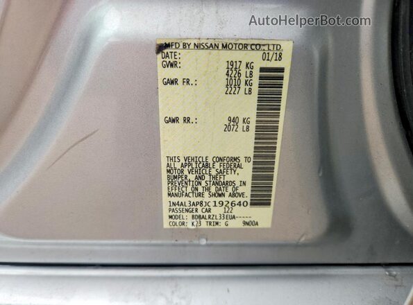 1N4AL3AP8JC192640 2018 NISSAN ALTIMA Silver Vista del compartimento del motor
