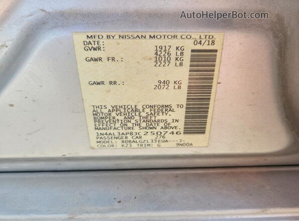 1N4AL3AP8JC250746 2018 NISSAN ALTIMA Silver Вид підкапотного простору