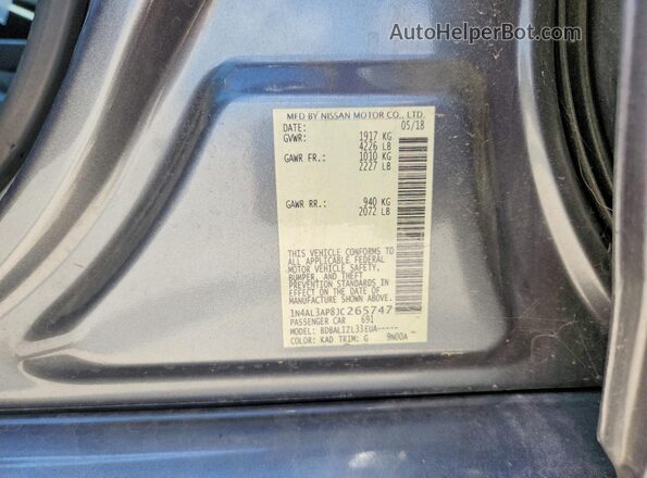 1N4AL3AP8JC265747 2018 NISSAN ALTIMA Gray VIN կոդի պիտակի տեսք