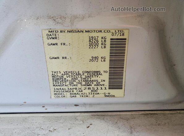 1N4AL3AP8JC285111 2018 NISSAN ALTIMA Белый Вид подкапотного пространства