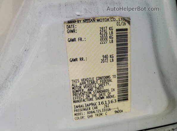 1N4AL3AP9GC161163 2016 NISSAN ALTIMA White Engine compartment view