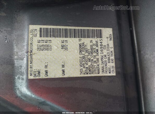 1N4AL3AP9GC169845 2016 NISSAN ALTIMA Gray Շարժիչի բաժամունքի տեսք