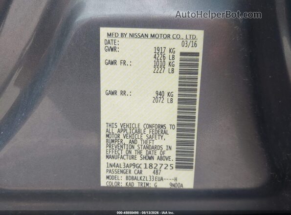 1N4AL3AP9GC182725 2016 NISSAN ALTIMA Gray 