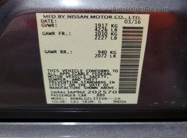 1N4AL3AP9GC202570 2016 NISSAN ALTIMA Gray Engine compartment view
