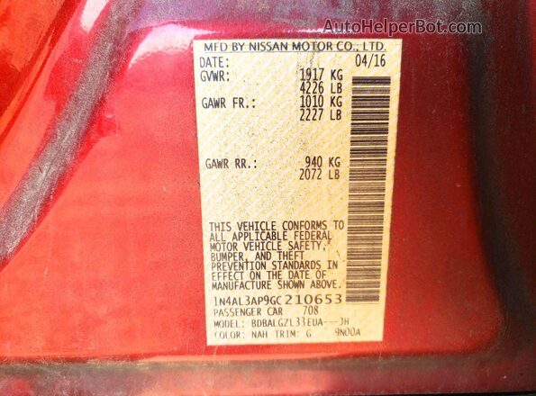 1N4AL3AP9GC210653 2016 NISSAN ALTIMA Red Widok komory silnika