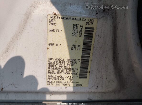 1N4AL3AP9GC221717 2016 NISSAN ALTIMA White Widok komory silnika