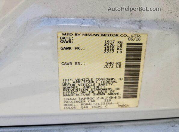 1N4AL3AP9GC247945 2016 NISSAN ALTIMA White Vista de la etiqueta del VIN