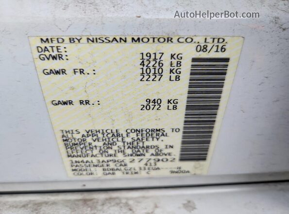 1N4AL3AP9GC277902 2016 NISSAN ALTIMA White Widok komory silnika