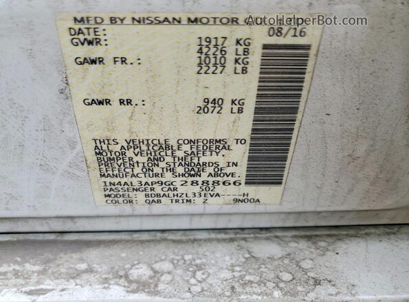 1N4AL3AP9GC288866 2016 NISSAN ALTIMA White Widok komory silnika