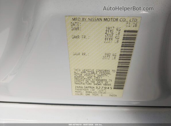 1N4AL3AP9GN327945 2016 NISSAN ALTIMA White Вид підкапотного простору