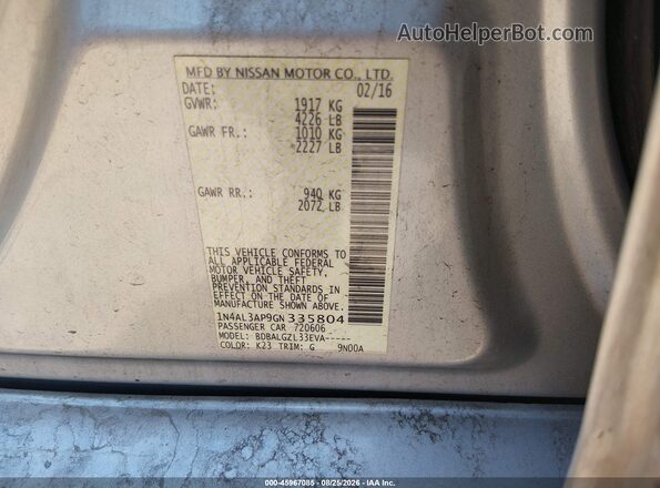 1N4AL3AP9GN335804 2016 NISSAN ALTIMA Silver Շարժիչի բաժամունքի տեսք