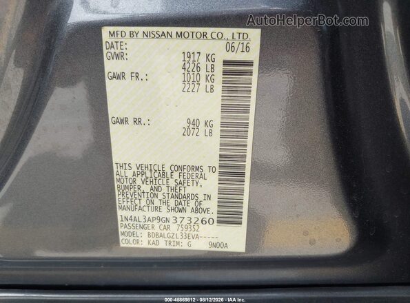 1N4AL3AP9GN373260 2016 NISSAN ALTIMA Gray Vista del compartimento del motor