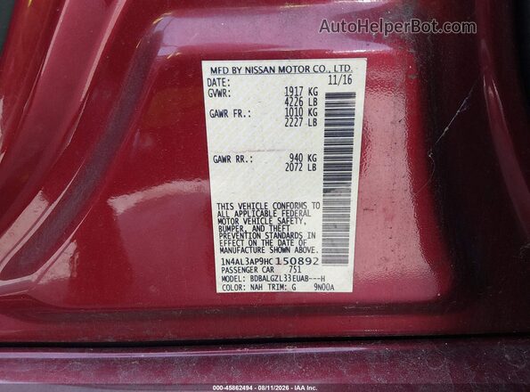 1N4AL3AP9HC150892 2017 NISSAN ALTIMA Красный Вид подкапотного пространства