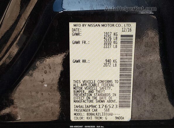 1N4AL3AP9HC176523 2017 NISSAN ALTIMA Black Engine compartment view