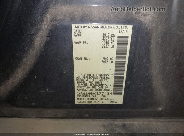 1N4AL3AP9HC177414 2017 NISSAN ALTIMA Black Вид підкапотного простору