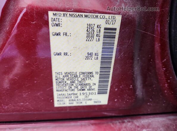 1N4AL3AP9HC195301 2017 NISSAN ALTIMA Burgundy Вид підкапотного простору